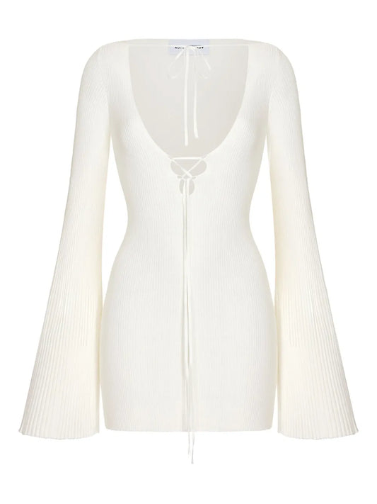 Korobeynikov Ribbed Knit Mini Dress — White — Size XS — Front View