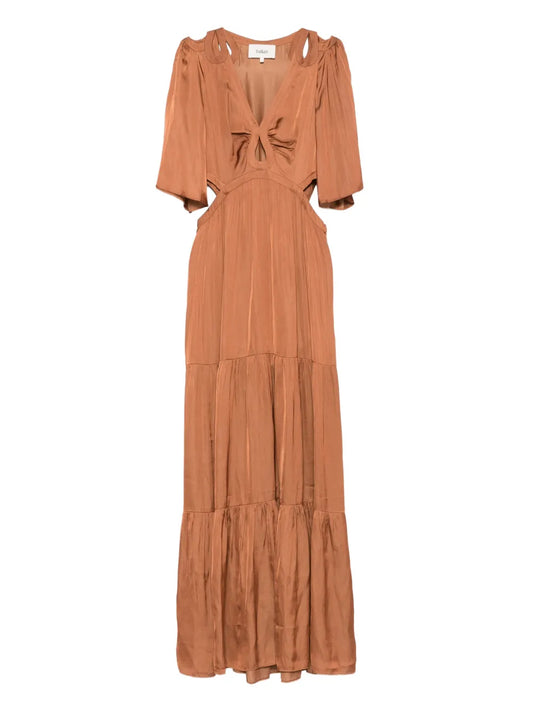 Bash Cut Out Tiered Maxi Dress — Brown/ Red — Size XS — Front View