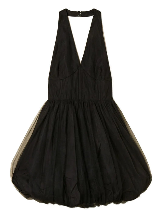 Twinset Halter Neck Tulle Mini Dress — Black — Size XS — Front View