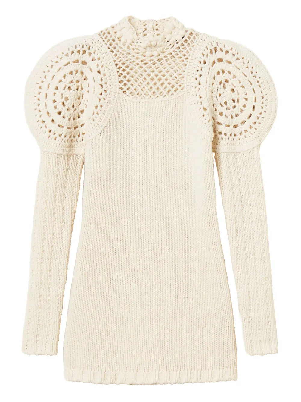 Twinset Crochet Detailed Puff Sleeve Dress — White — Size XS — Front View