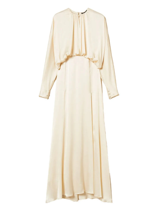 Twinset Gathered Bodice Satin Dress — Red/ Cream — Size XS — Front View