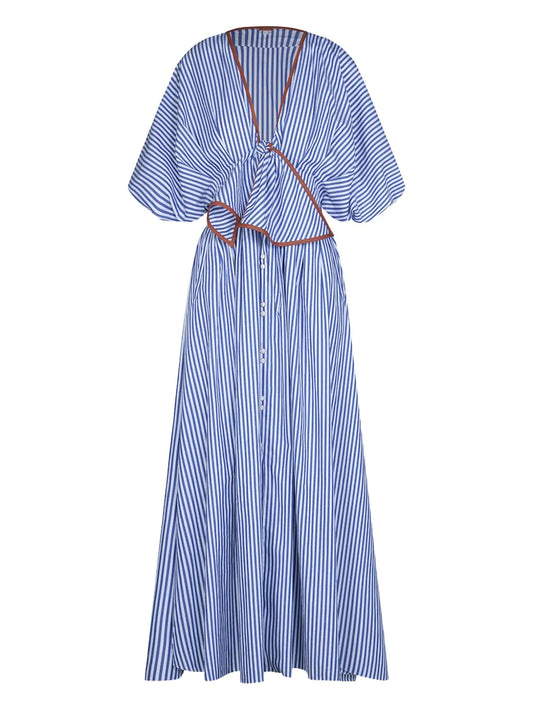 Johanna Ortiz Endless Spring Midi Dress — Blue/ Red — Size XS — Front View