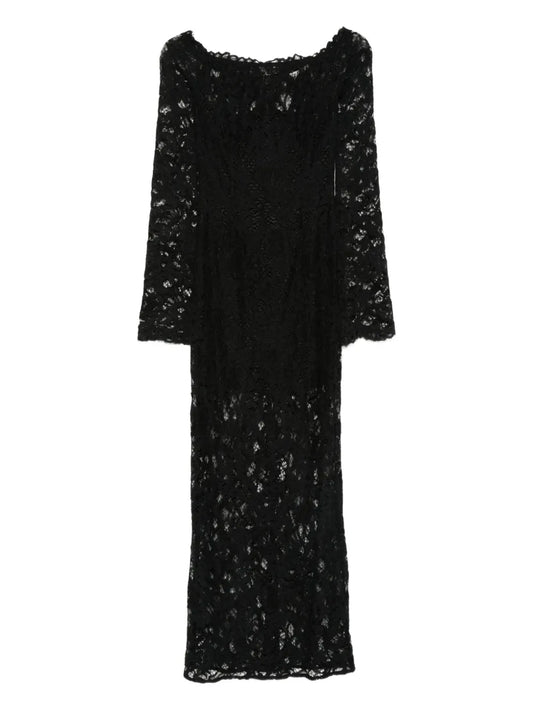 Manuri Lace Embellished Boat Neck Maxi Dress — Black — Size XS — Front View