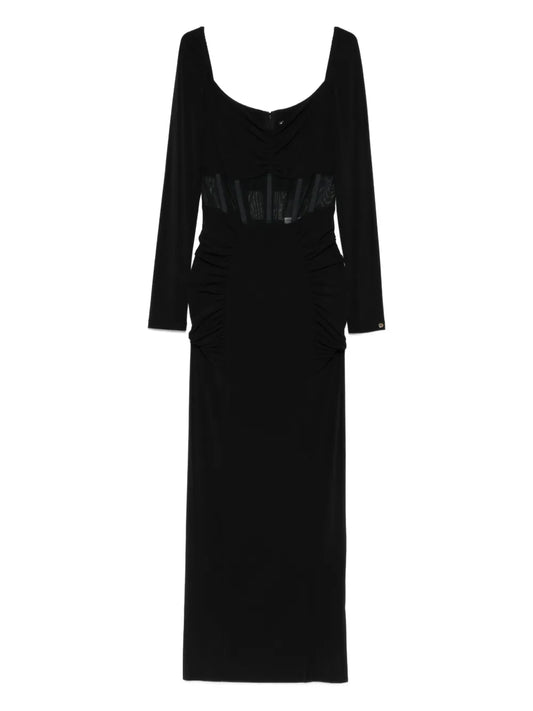 Nissa Long Sleeve Midi Dress — Black/ Red — Size S — Front View