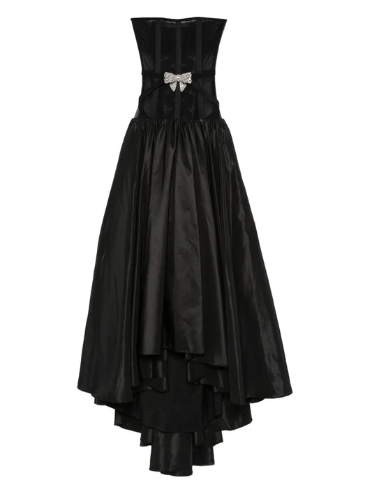 Nissa Bow Embellished Maxi Dress — Black/ Red — Size XS — Front View