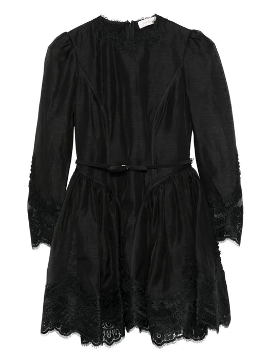 Zimmermann Lace Trimmed Mini Dress — Black/ Red — Size XS — Front View
