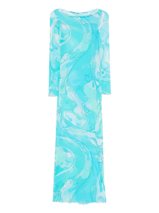 Pucci Orchidee Print Maxi Dress — Blue — Size XS — Front View