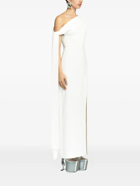Solace London Irina One Shoulder Draped Maxi Dress — White — Size XS — Front View