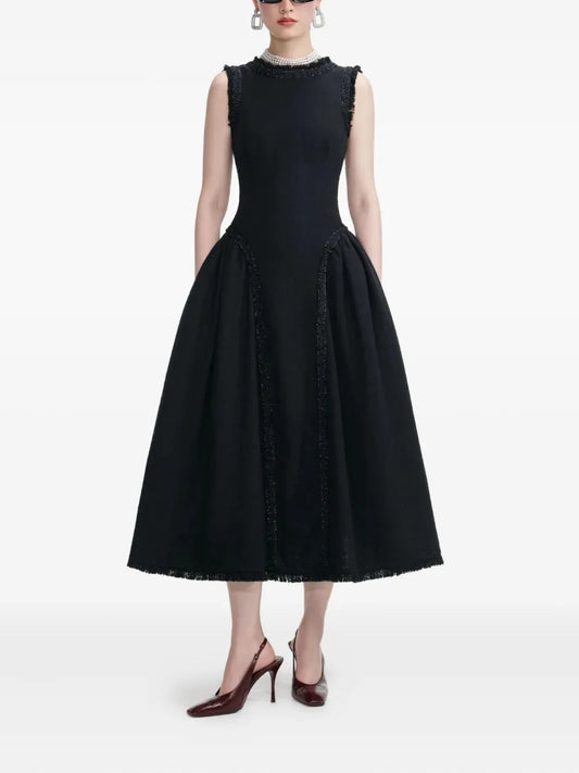 Self Portrait Embellished Tweed Dress — Black/ Red — Size XS — Front View
