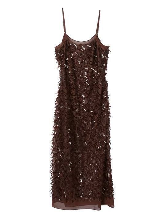 31 Phillip Lim Fringe Sequin Dress — Brown — Size M — Front View