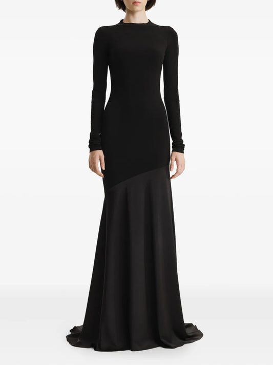 2310 Studio Long Sleeve Fishtail Maxi Dress — Black — Size XS — Front View