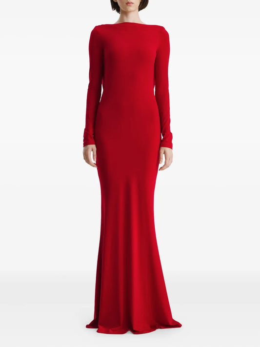 2310 Studio Cowl Back Gown — Red — Size XS — Front View