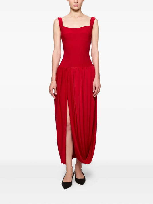 Atu Body Couture Scoop Neck Midi Dress — Red — Size XS — Front View