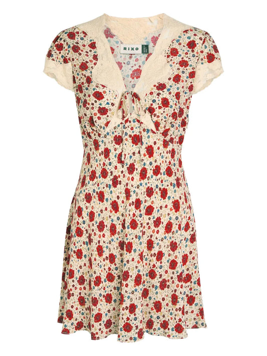 Rixo Lacie Floral Print Mini Dress — Cream — Size XS — Front View