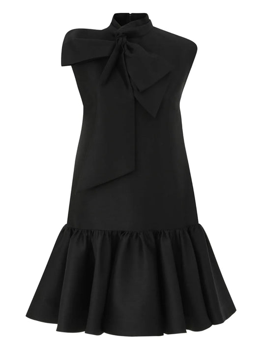 Zimmermann Tie Neck Flared Mini Dress — Black/ Red — Size XS — Front View