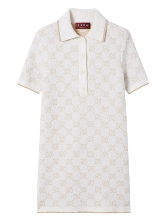 Gucci Gg Pattern Short Sleeve Mini Dress — White — Size XS — Front View