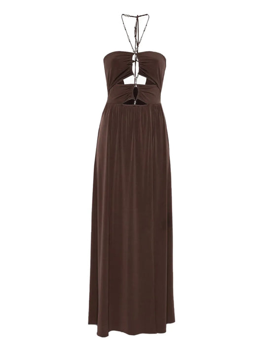 Bash Jea Midi Dress — Brown — Size XS — Front View