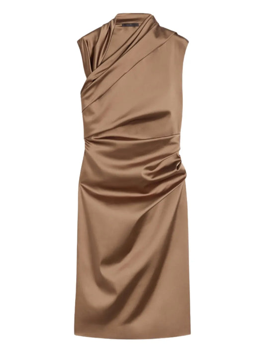 Max Mara Cantico Draped Midi Dress — Brown — Size XS — Front View