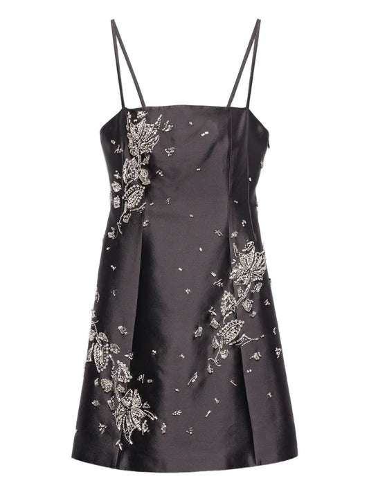 Prada Crystal Embellished Mini Dress — Grey/ Red — Size XL — Front View