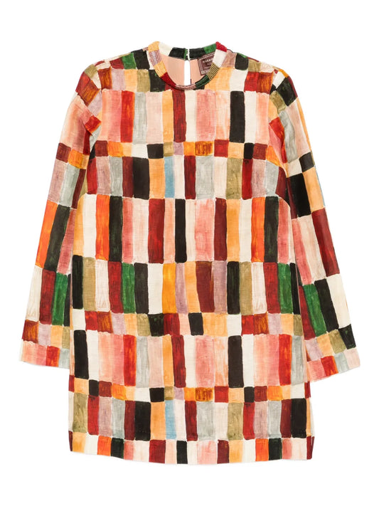 Alemais X Lrnce Marjorelle Multicoloured Mini Dress — Beige/ Red — Size XXS — Front View