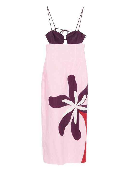 Cala De La Cruz Firenze Floral Dress — Pink — Size XS — Front View