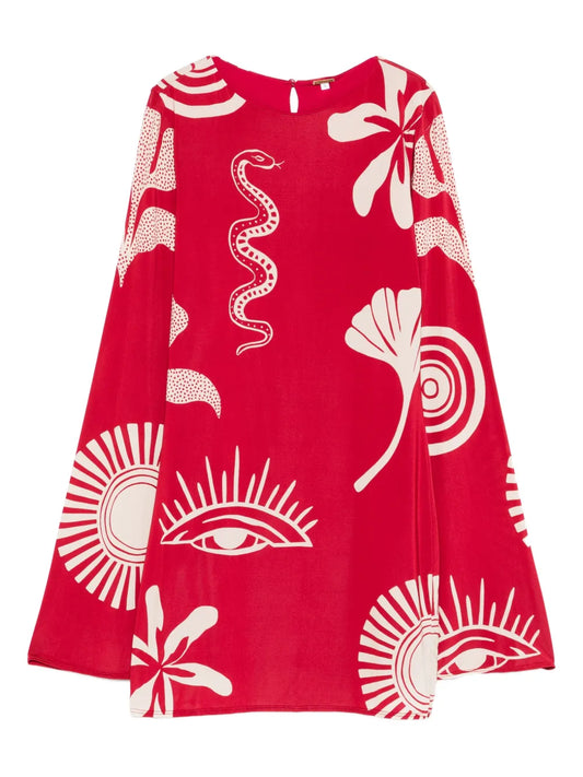 Cala De La Cruz Misha Long Sleeved Mini Dress — Red — Size XS — Front View