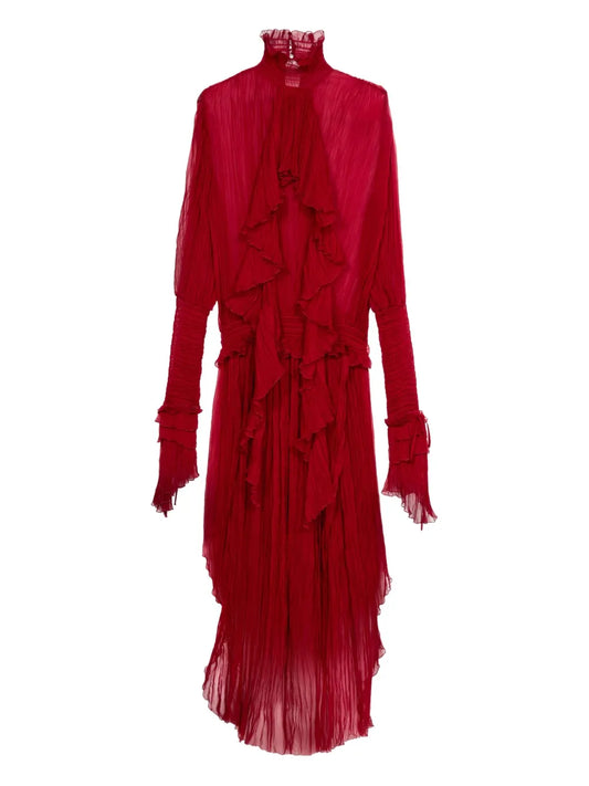 Blumarine Ruffled Maxi Dress — Red — Size XS — Front View