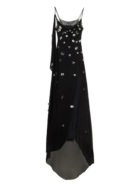 Blumarine Scattered Embellishments Maxi Dress — Black/ Red — Size S — Front View