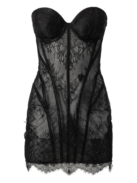 Moos Studio Noir Spell Lace Mini Dress — Black — Size XS — Front View