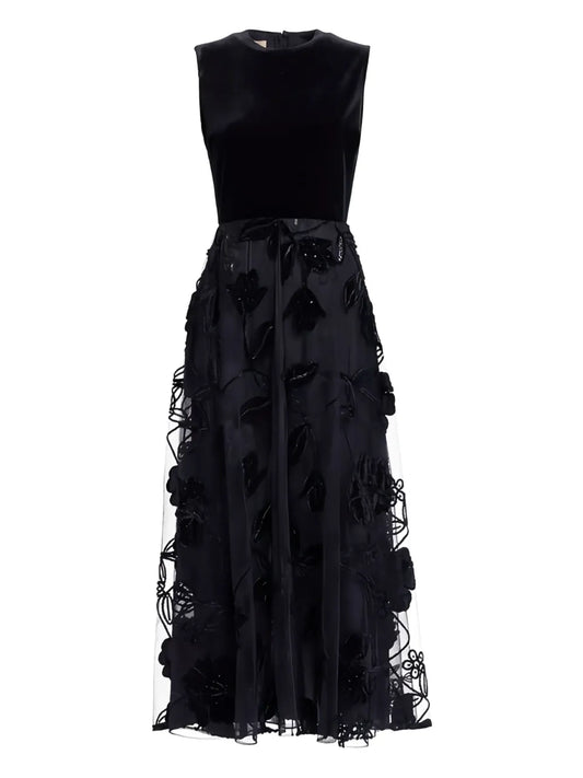 Elie Saab Floral Sleeveless Maxi Dress — Black — Size XS — Front View