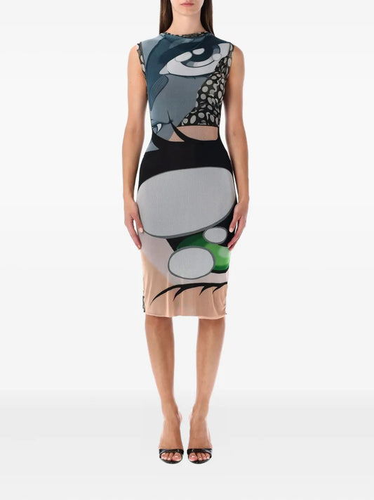 Ottolinger Graphic Print Mesh Mini Dress — Grey — Size XS — Front View