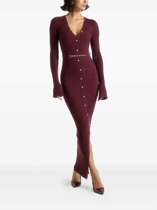 Maniere De Voir Assia Knitted Maxi Dress — Red — Size XS — Front View