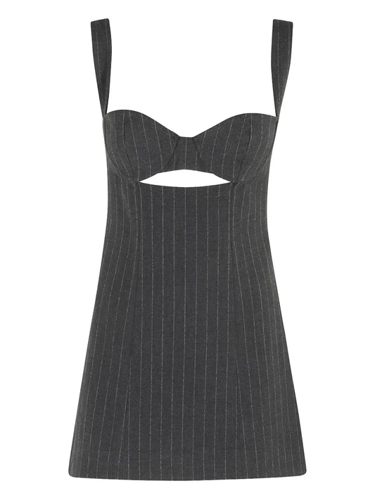 Retrofete Ariya Cutout Pinstripe Mini Dress — Grey — Size XS — Front View