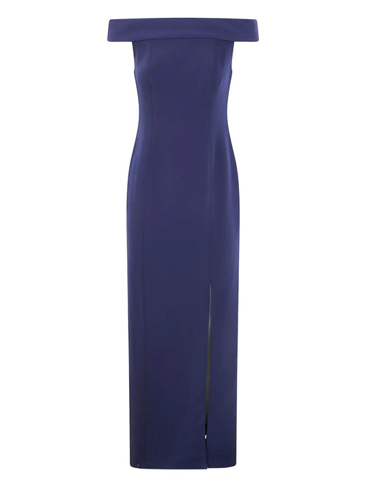 Lauren Ralph Lauren Off Shoulder Split Dress — Navy — Size S — Front View