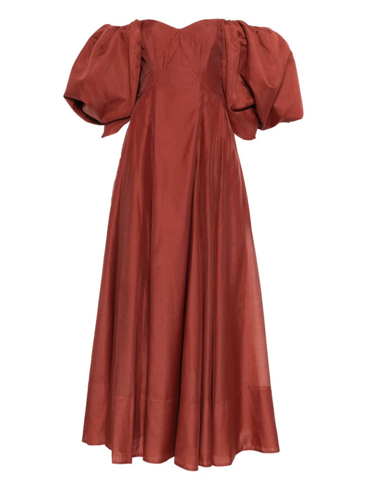 Aje Jardin Puff Sleeve Gown — Brown — Size XS — Front View