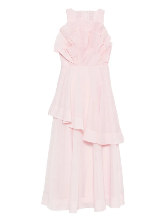 Aje Selestia Ruffled Layered Midi Dress — Red/ Pink — Size XS — Front View