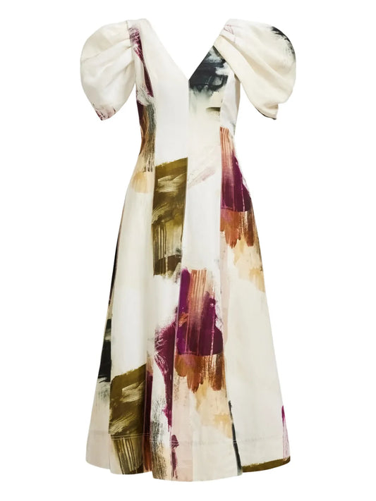 Aje Bisou Ruffled Midi Dress — Beige — Size XS — Front View