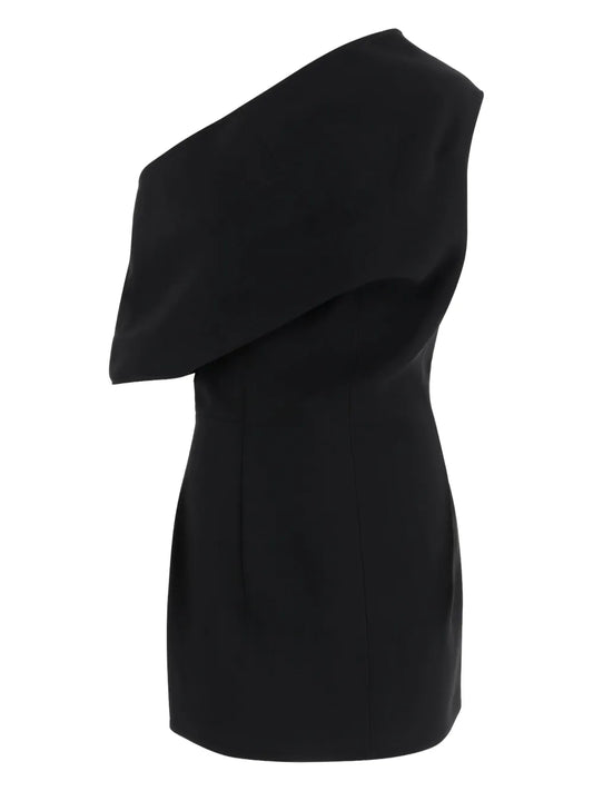 Jacquemus Pesce Draped One Shoulder Mini Dress — Black — Size XS — Front View