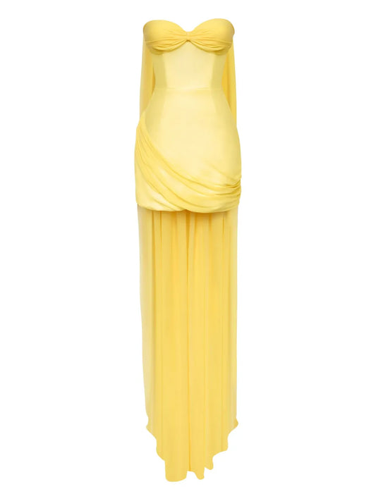 Post Meridiem Corset Train Mini Dress — Yellow — Size XS — Front View