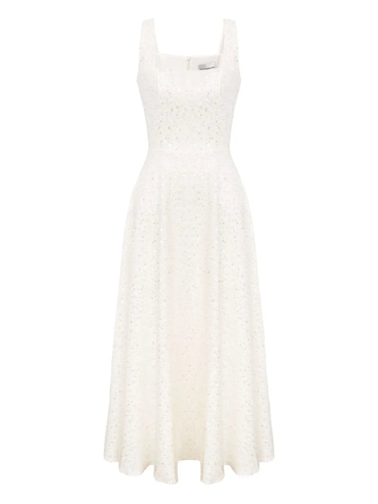 Post Meridiem Sequin Embellished Midi Dress — White — Size XS — Front View