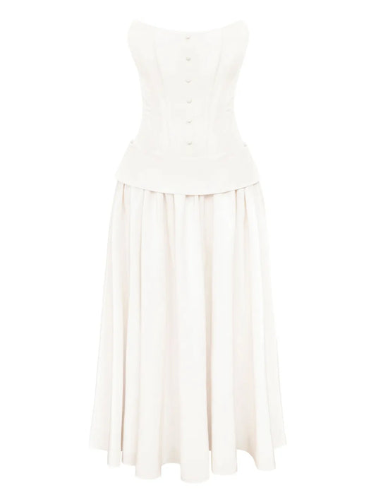Post Meridiem Serment Buttoned Corset Maxi Dress — White — Size S — Front View