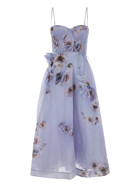 Zimmermann Hypnotic Picnic Floral Print Midi Dress — Same as shown — Size XS — Front View