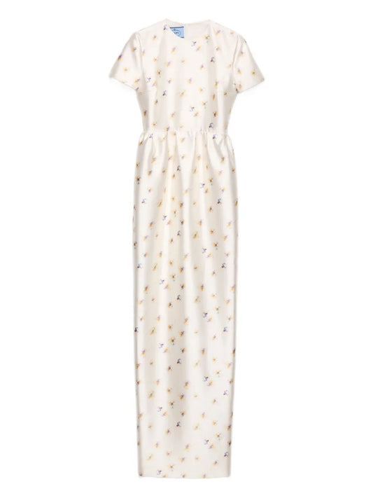 Prada Floral Print Silk Dress — Yellow — Size S — Front View