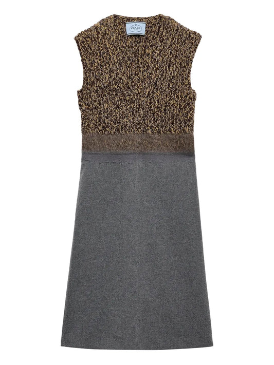 Prada Fur Collar Wool Dress — Grey — Size XS — Front View