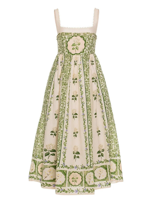 Agua By Agua Bendita Barbara Wild Midi Dress — White/ Green — Size XS — Front View