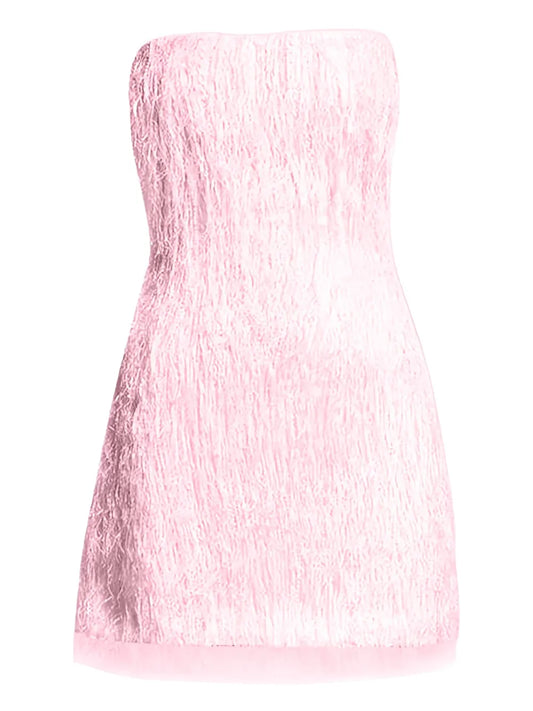 Rachel Gilbert Fringe Strapless Mini Dress — Pink — Size XXL — Front View
