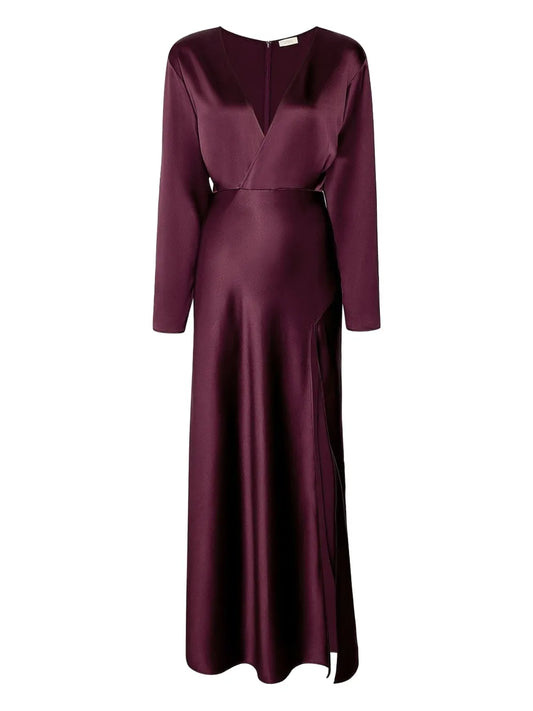 Lapointe V Neck Side Slit Dress — Purple — Size S — Front View
