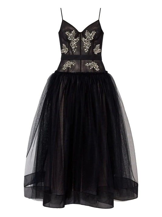 Erdem Embellished Tulle Dress — Black — Size S — Front View