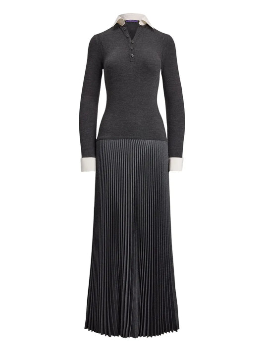 Ralph Lauren Collection Panelled Pleated Polo Dress — Grey — Size XS — Front View