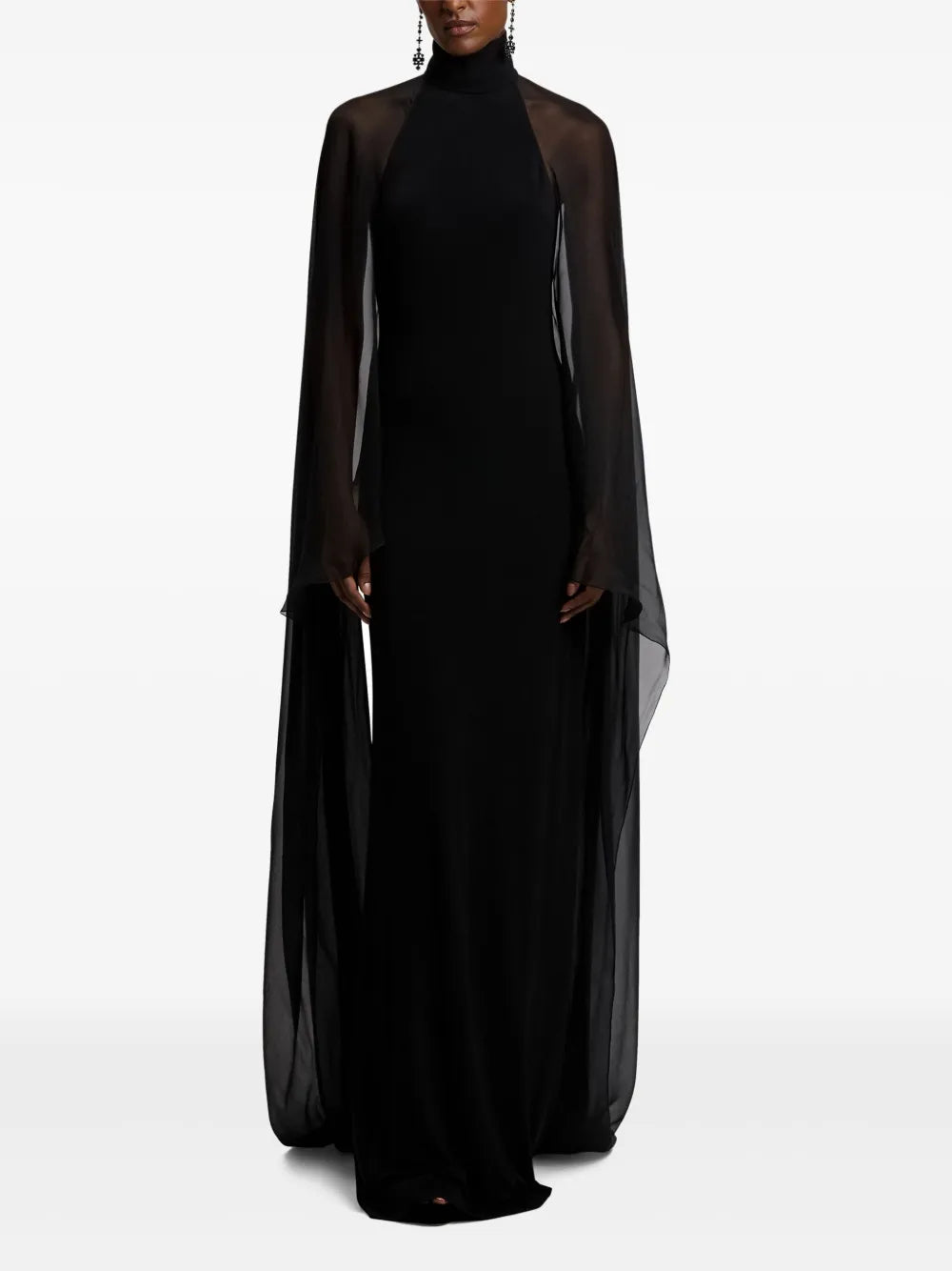 Ralph Lauren Collection High Neck Cape Maxi Dress — Black — Size S — Front View